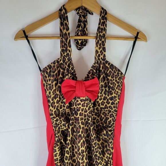 Sugar Doll Red and Leopard Retro PinUp Swimsuit - Picture 2 of 10